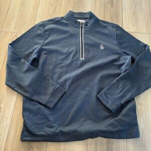 Mens Original Penguin 1/4 Zip Pullover Top L Blue Golf Casual Long Sleeve